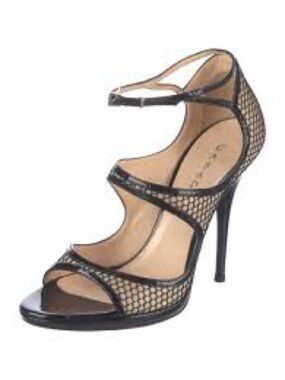 Casadei Black Patent Leather & Mesh Strappy Stiletto Sandal Sz. 9